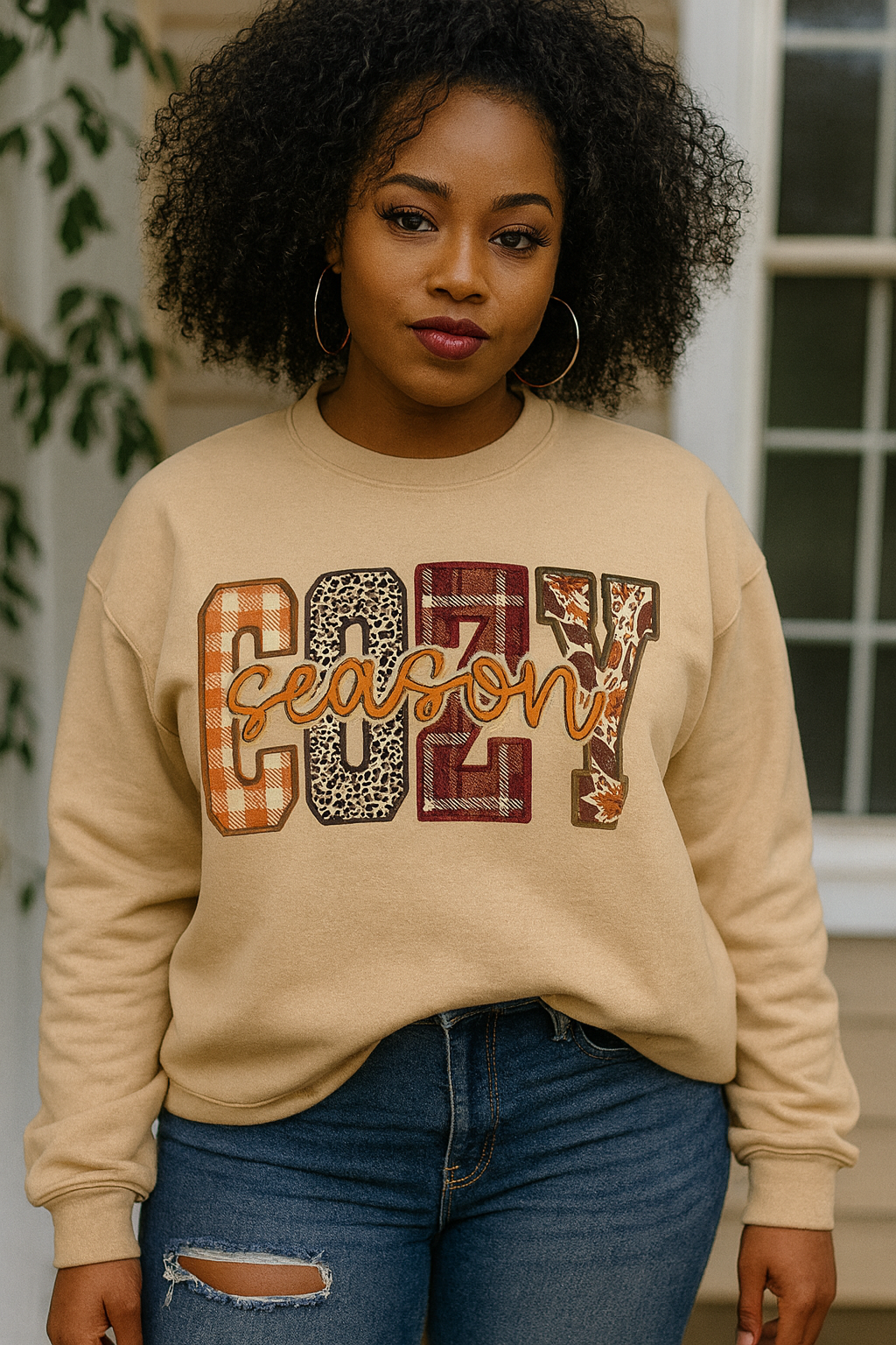 Cozy Season Faux Embroidery Sweatshirt - DTF