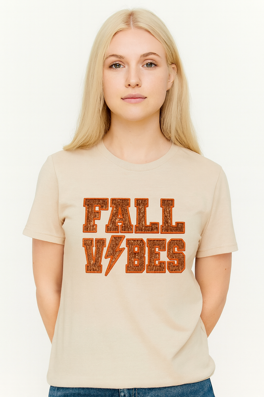 Fall Vibes Faux Embroidery/Glitter Shirt- DTF