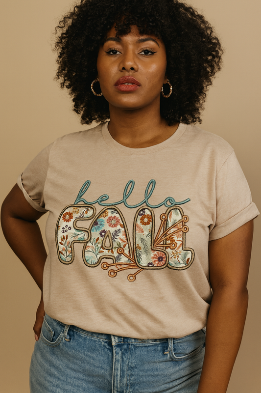 Hello Fall Faux EmbroideryShirt- DTF