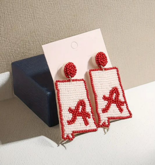 Beaded Alabama "A" Earrings