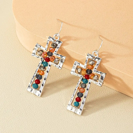 Natural Stone Glass Braided Cross Earrings