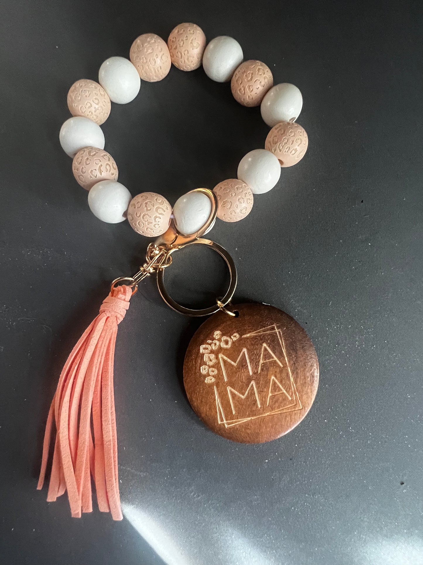 Mama Wooden Beaded Bracelet Keychain