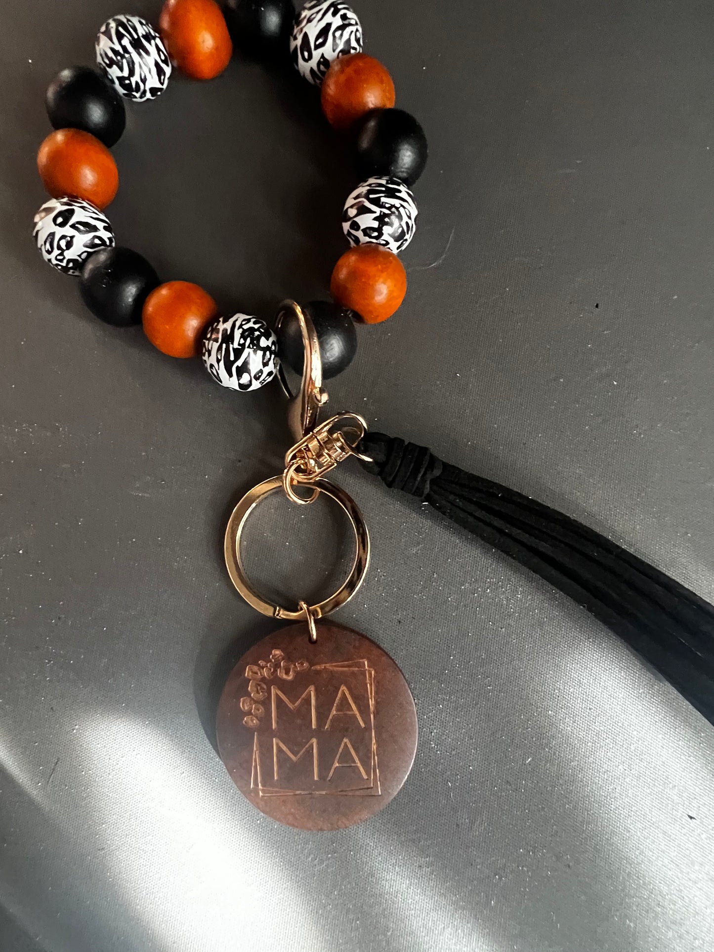 Mama Wooden Beaded Bracelet Keychain