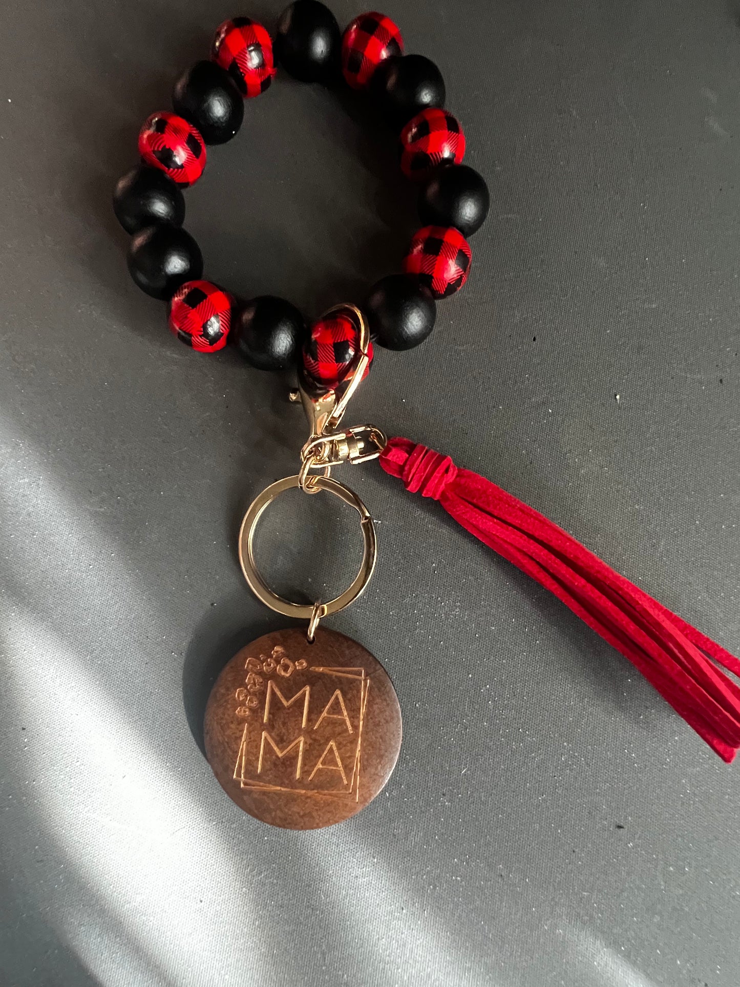 Mama Wooden Beaded Bracelet Keychain