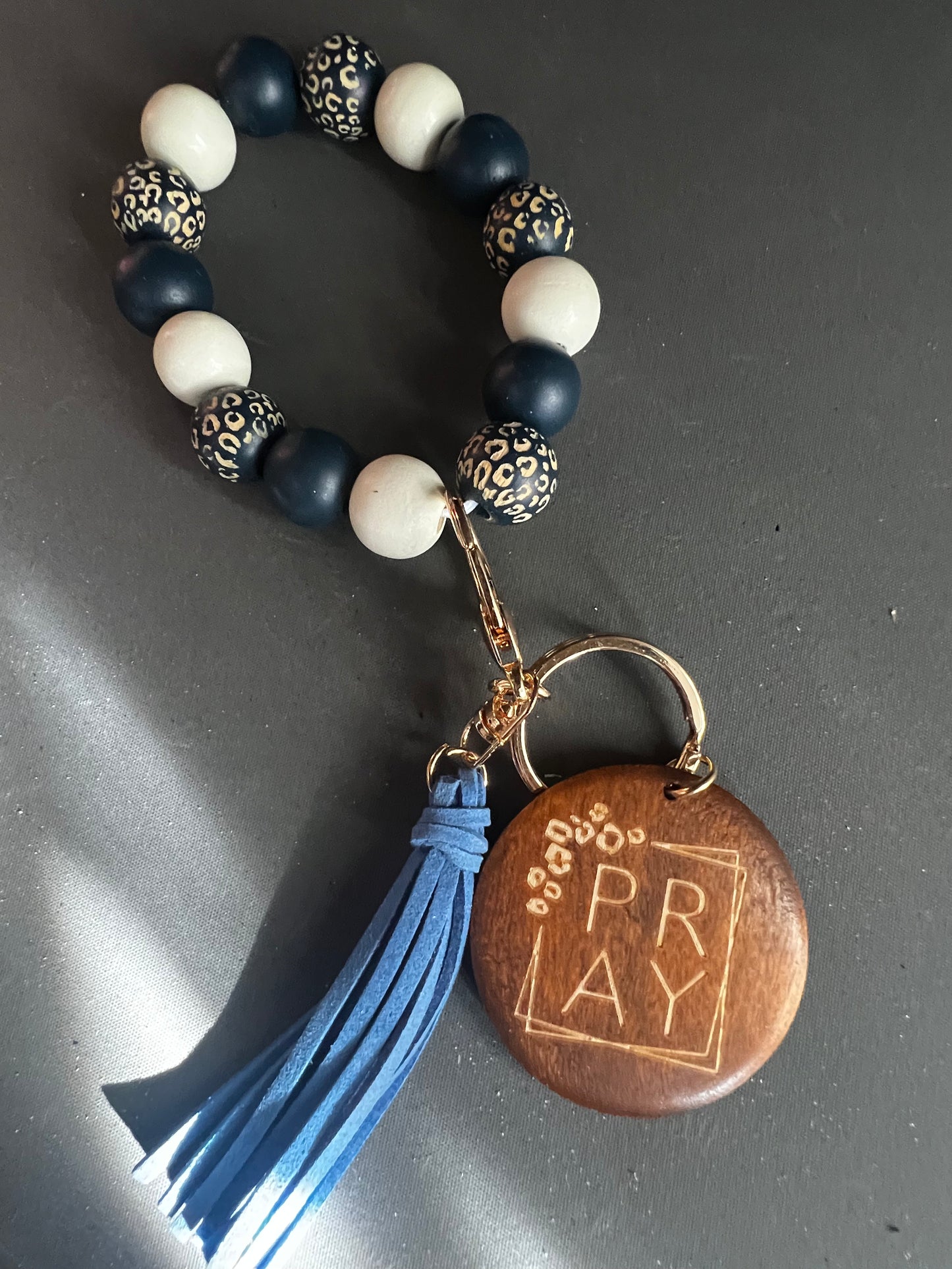 Mama Wooden Beaded Bracelet Keychain