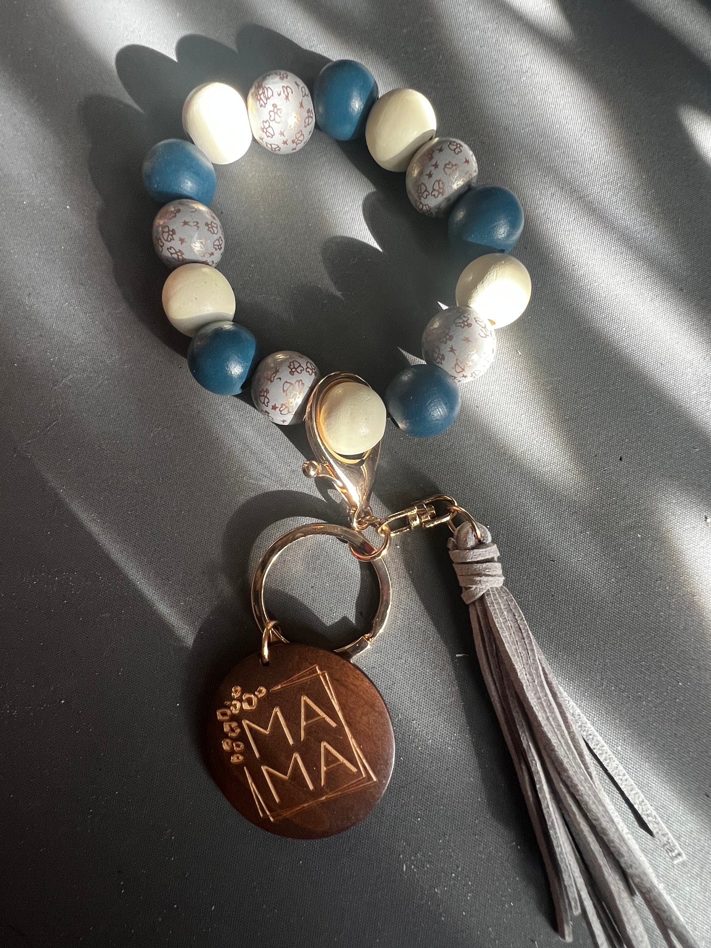 Mama Wooden Beaded Bracelet Keychain