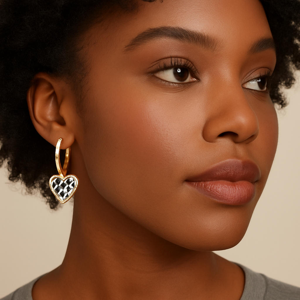 Houndstooth heart earrings