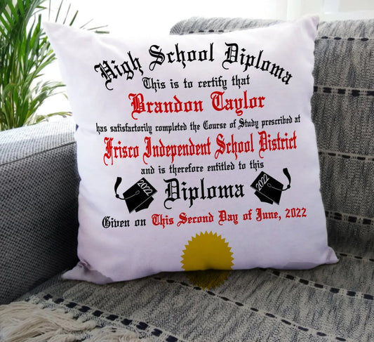 Personalized High School Diploma Pillow
