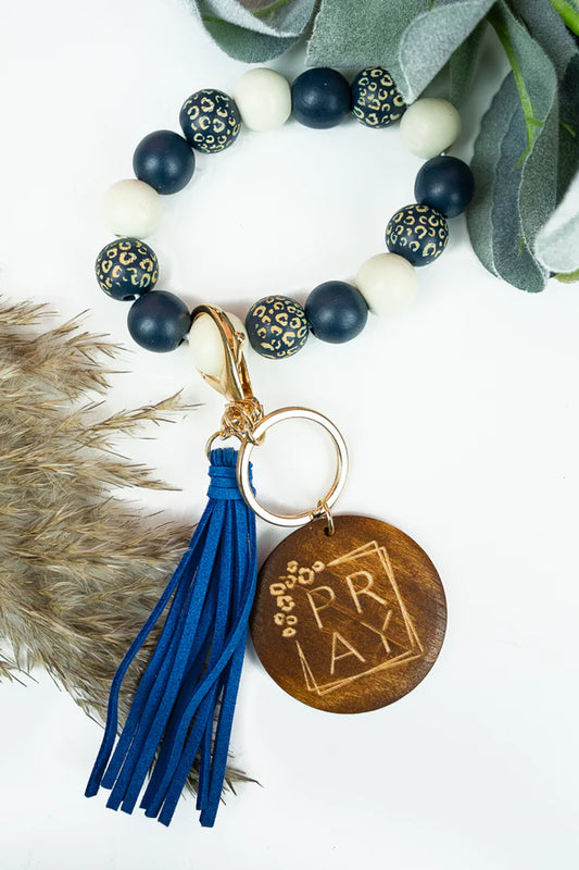 Pray Wooden Beaded Bracelet Keychain