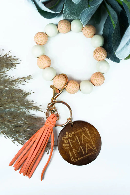 Mama Wooden Beaded Bracelet Keychain