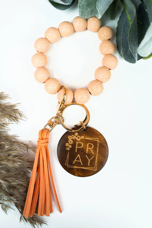Pray Wooden Beaded Bracelet Keychain